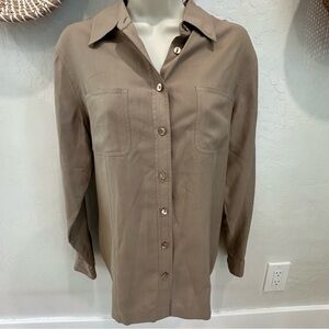Anna And Frank Dark Beige 100% Silk Button Up Shirt. Size Small